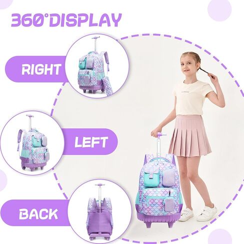 Meetbelify Boys Rolling Backpack with Wheels Kids Travel Luggage with Lunch Box Pencil Case for Elementary Students 18inch Carry on Suitcase for Boys Ages 8-10 in Saudi Arabia