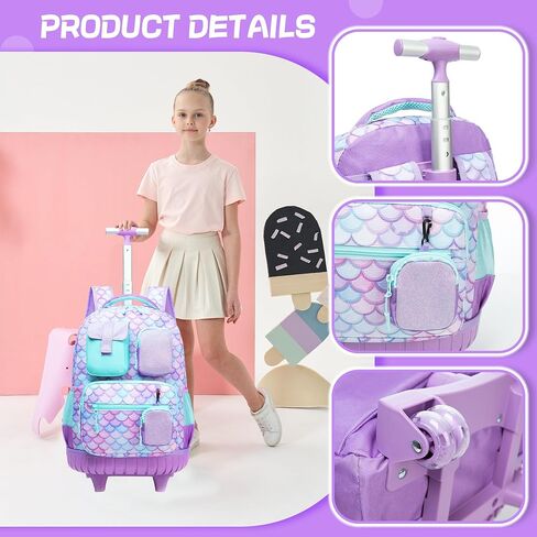 Meetbelify Boys Rolling Backpack with Wheels Kids Travel Luggage with Lunch Box Pencil Case for Elementary Students 18inch Carry on Suitcase for Boys Ages 8-10 in Saudi Arabia