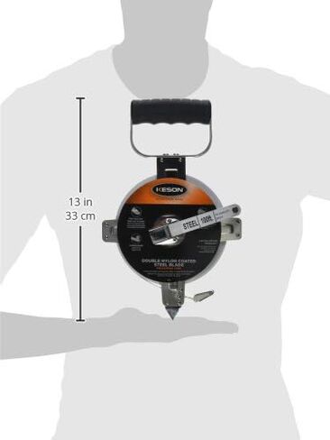 Keson SNR100M Nylon-Reinforced Steel Blade Tape Measure with Stainless Steel Housing, Zero Point at Tape End + .3-Meters and Ring End (Graduations: m, cm, mm), 100-Meter in Saudi Arabia