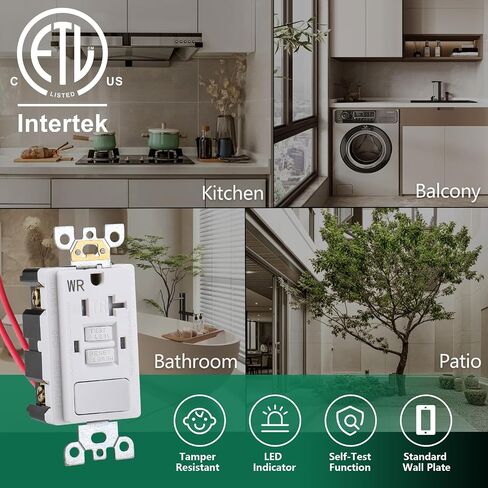 GFCI Outlet,Tamper Resistant GFCI Receptacle with Combination Switch,ETL Listed,Back &Side Wire,White (TR&WR20Amp) in Saudi Arabia