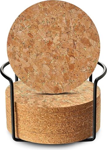LIFVER 8 Packs Cork Coasters for Drinks, Outdoor Coasters with Holder, 4 Inches Drink Coasters with Cork Bases, for Tabletop Protection, Ideal Housewarming Gifts, Home Decor in Kuwait