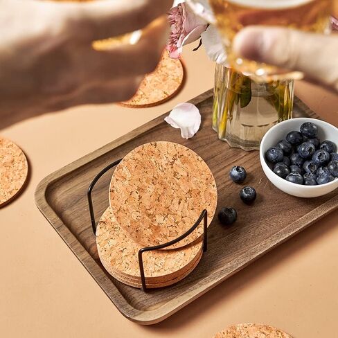 LIFVER 8 Packs Cork Coasters for Drinks, Outdoor Coasters with Holder, 4 Inches Drink Coasters with Cork Bases, for Tabletop Protection, Ideal Housewarming Gifts, Home Decor in Kuwait