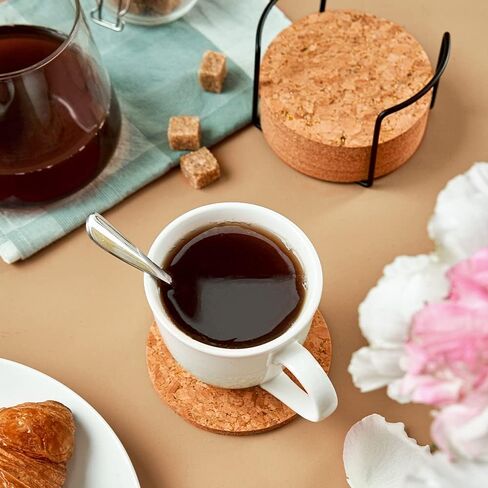 LIFVER 8 Packs Cork Coasters for Drinks, Outdoor Coasters with Holder, 4 Inches Drink Coasters with Cork Bases, for Tabletop Protection, Ideal Housewarming Gifts, Home Decor in Kuwait