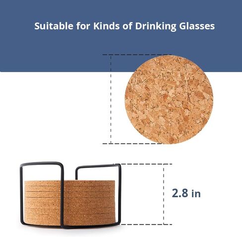 LIFVER 8 Packs Cork Coasters for Drinks, Outdoor Coasters with Holder, 4 Inches Drink Coasters with Cork Bases, for Tabletop Protection, Ideal Housewarming Gifts, Home Decor in Kuwait