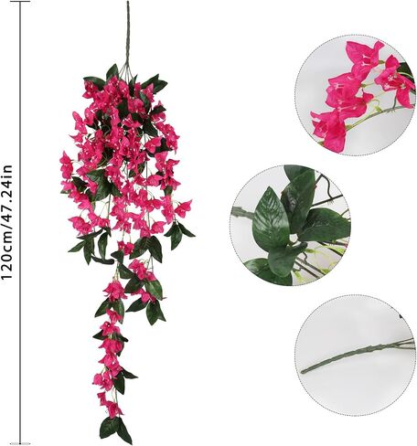 47.24in 2PCS Artificial Hanging Flowers Bougainvillea Artificial Flowers Faux Bougainvillea Outdoor UV Resistant Garland for Indoor Outdoor Garden Porch Eave Wedding Wall Décor(Pink) in Saudi Arabia