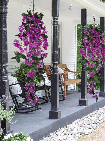 47.24in 2PCS Artificial Hanging Flowers Bougainvillea Artificial Flowers Faux Bougainvillea Outdoor UV Resistant Garland for Indoor Outdoor Garden Porch Eave Wedding Wall Décor(Pink) in Saudi Arabia