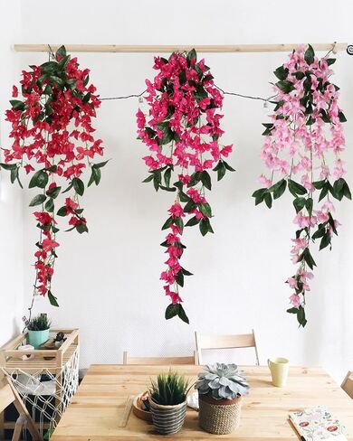 47.24in 2PCS Artificial Hanging Flowers Bougainvillea Artificial Flowers Faux Bougainvillea Outdoor UV Resistant Garland for Indoor Outdoor Garden Porch Eave Wedding Wall Décor(Pink) in Saudi Arabia