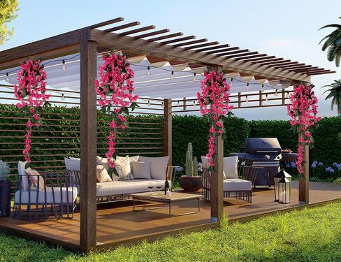 47.24in 2PCS Artificial Hanging Flowers Bougainvillea Artificial Flowers Faux Bougainvillea Outdoor UV Resistant Garland for Indoor Outdoor Garden Porch Eave Wedding Wall Décor(Pink) in Saudi Arabia