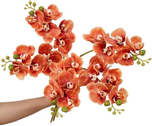 5 Artificial Orange Orchid Flower Stems 18 Inches Real Touch Faux Phalaenopsis Flowers Fake Orchid Flowers arrange for Wedding Bouquets Indoor Décor for Home Office (Orange) in Saudi Arabia