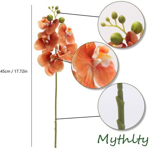 5 Artificial Orange Orchid Flower Stems 18 Inches Real Touch Faux Phalaenopsis Flowers Fake Orchid Flowers arrange for Wedding Bouquets Indoor Décor for Home Office (Orange) in Saudi Arabia