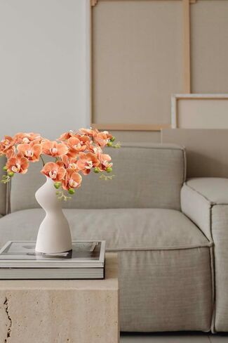 5 Artificial Orange Orchid Flower Stems 18 Inches Real Touch Faux Phalaenopsis Flowers Fake Orchid Flowers arrange for Wedding Bouquets Indoor Décor for Home Office (Orange) in Saudi Arabia