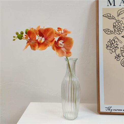 5 Artificial Orange Orchid Flower Stems 18 Inches Real Touch Faux Phalaenopsis Flowers Fake Orchid Flowers arrange for Wedding Bouquets Indoor Décor for Home Office (Orange) in Saudi Arabia