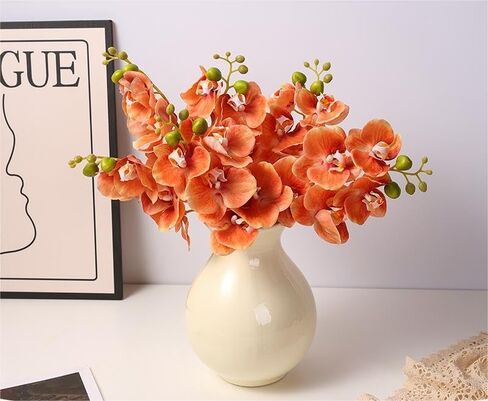 5 Artificial Orange Orchid Flower Stems 18 Inches Real Touch Faux Phalaenopsis Flowers Fake Orchid Flowers arrange for Wedding Bouquets Indoor Décor for Home Office (Orange) in Saudi Arabia