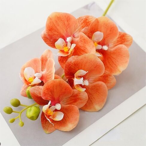 5 Artificial Orange Orchid Flower Stems 18 Inches Real Touch Faux Phalaenopsis Flowers Fake Orchid Flowers arrange for Wedding Bouquets Indoor Décor for Home Office (Orange) in Saudi Arabia