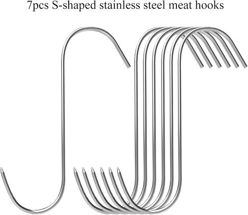 7pcs Meat Hooks for Smoker, 7 Inches Stainless Steel Smoking Hook S Shaped Butcher Meat Processing Hook for Smoker Butchering Drying Hanging Sausage Beef Pork Rib Jerky Grilling BBQ in Saudi Arabia