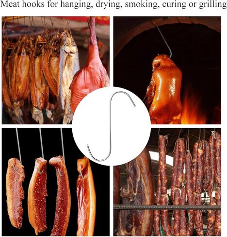 7pcs Meat Hooks for Smoker, 7 Inches Stainless Steel Smoking Hook S Shaped Butcher Meat Processing Hook for Smoker Butchering Drying Hanging Sausage Beef Pork Rib Jerky Grilling BBQ in Saudi Arabia