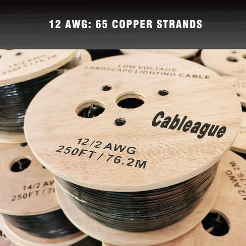 12/2 Low Voltage Landscape Lighting Wire 250ft 12AWG*2C Waterproof Conductor Outdoor Direct Burial 250 feet Black in Kuwait