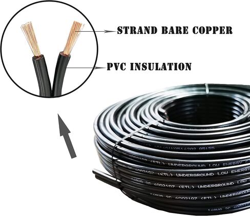 12/2 Low Voltage Landscape Lighting Wire 250ft 12AWG*2C Waterproof Conductor Outdoor Direct Burial 250 feet Black in Kuwait