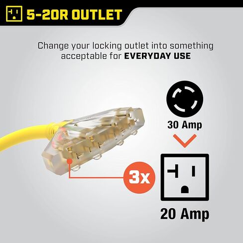 Champion 25-Foot 30-Amp 125/250-Volt Fan-Style Generator Extension Cord (L14-30P to four 5-20R), Yellow in Saudi Arabia