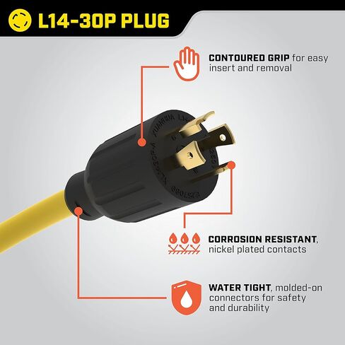 Champion 25-Foot 30-Amp 125/250-Volt Fan-Style Generator Extension Cord (L14-30P to four 5-20R), Yellow in Saudi Arabia