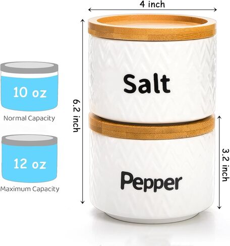 أوعية ملح وفلفل من بيهود، قبو ملح سيراميك 12 أونصة مع غطاء محكم، صندوق توابل حاوية فلفل ملح مكدس لكونترتوب المطبخ in Kuwait