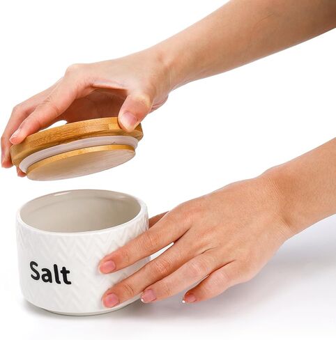 أوعية ملح وفلفل من بيهود، قبو ملح سيراميك 12 أونصة مع غطاء محكم، صندوق توابل حاوية فلفل ملح مكدس لكونترتوب المطبخ in Kuwait