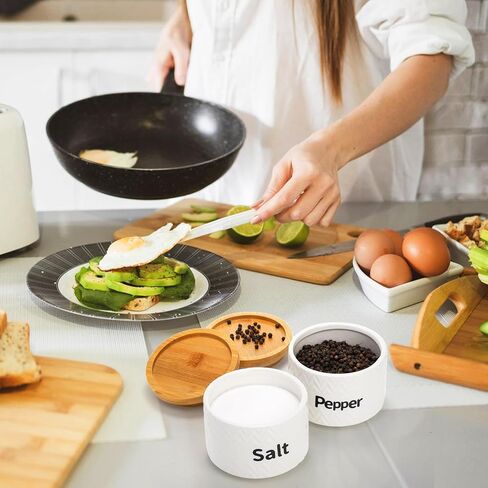 أوعية ملح وفلفل من بيهود، قبو ملح سيراميك 12 أونصة مع غطاء محكم، صندوق توابل حاوية فلفل ملح مكدس لكونترتوب المطبخ in Kuwait