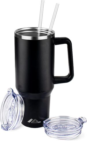 40 oz Tumbler with Handle and Straw Lid | Stainless Steel Water Bottle Travel Mug Reusable Insulated Cup With Lid And Straw, 100% Leak Proof, Keep Cold Heat and Ice for Hours(40oz,Black) in Saudi Arabia