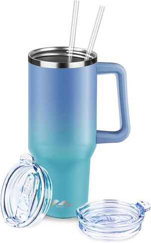40 oz Tumbler with Handle and Straw Lid | Stainless Steel Water Bottle Travel Mug Reusable Insulated Cup With Lid And Straw, 100% Leak Proof, Keep Cold Heat and Ice for Hours(40oz,Black) in Saudi Arabia