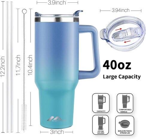 40 oz Tumbler with Handle and Straw Lid | Stainless Steel Water Bottle Travel Mug Reusable Insulated Cup With Lid And Straw, 100% Leak Proof, Keep Cold Heat and Ice for Hours(40oz,Black) in Saudi Arabia
