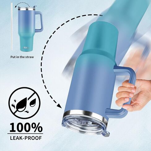 40 oz Tumbler with Handle and Straw Lid | Stainless Steel Water Bottle Travel Mug Reusable Insulated Cup With Lid And Straw, 100% Leak Proof, Keep Cold Heat and Ice for Hours(40oz,Black) in Saudi Arabia