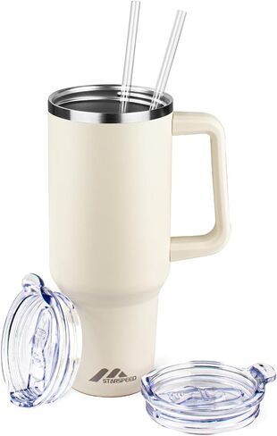 40 oz Tumbler with Handle and Straw Lid | Stainless Steel Water Bottle Travel Mug Reusable Insulated Cup With Lid And Straw, 100% Leak Proof, Keep Cold Heat and Ice for Hours(40oz,Black) in Saudi Arabia