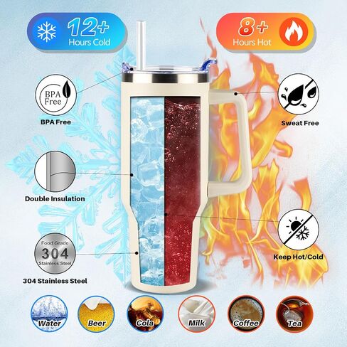 40 oz Tumbler with Handle and Straw Lid | Stainless Steel Water Bottle Travel Mug Reusable Insulated Cup With Lid And Straw, 100% Leak Proof, Keep Cold Heat and Ice for Hours(40oz,Black) in Saudi Arabia
