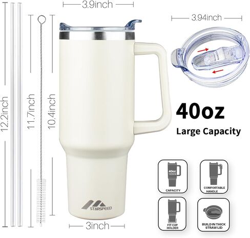 40 oz Tumbler with Handle and Straw Lid | Stainless Steel Water Bottle Travel Mug Reusable Insulated Cup With Lid And Straw, 100% Leak Proof, Keep Cold Heat and Ice for Hours(40oz,Black) in Saudi Arabia