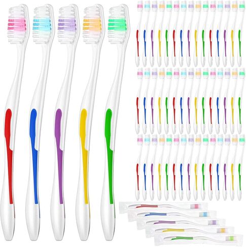 CHENGU 150 Pcs Individually Wrapped Toothbrushes Bulk Colorful Disposable Manual Toothbrush for Adult Kid Medium Soft Bristle Tooth Brushes for Travel Hotel Guests Homeless Use in Saudi Arabia