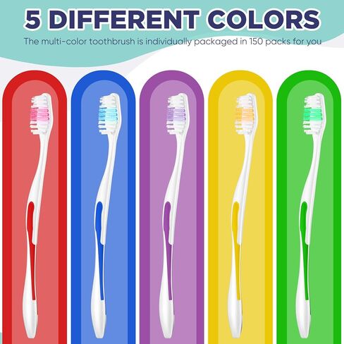 CHENGU 150 Pcs Individually Wrapped Toothbrushes Bulk Colorful Disposable Manual Toothbrush for Adult Kid Medium Soft Bristle Tooth Brushes for Travel Hotel Guests Homeless Use in Saudi Arabia