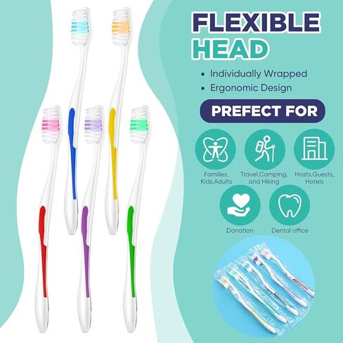 CHENGU 150 Pcs Individually Wrapped Toothbrushes Bulk Colorful Disposable Manual Toothbrush for Adult Kid Medium Soft Bristle Tooth Brushes for Travel Hotel Guests Homeless Use in Saudi Arabia