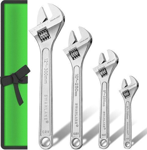 مجموعة مفاتيح ربط قابلة للتعديل مكونة من 4 قطع من SWANLAKE، فولاذ CR-V، مجموعة مفاتيح ربط هلالية (6 بوصة، 8 بوصة، 10 بوصة، 12 بوصة) in Kuwait