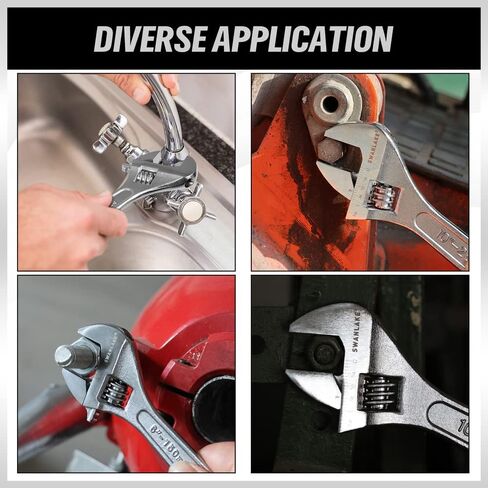 مجموعة مفاتيح ربط قابلة للتعديل مكونة من 4 قطع من SWANLAKE، فولاذ CR-V، مجموعة مفاتيح ربط هلالية (6 بوصة، 8 بوصة، 10 بوصة، 12 بوصة) in Kuwait