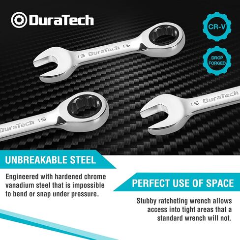 DURATECH 15mm Stubby Ratcheting Combination Wrench, Metric, CR-V Steel in Saudi Arabia