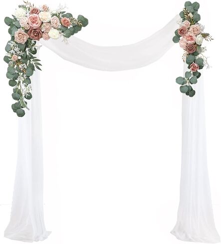 Lookein Artificial Flowers Wedding Arch Decoration Kit (Pack of 3) - 2pcs Terracotta Aobor Flower Arrangement & 1pc Chiffon Drape for Wedding Ceremony Backdrop Decoration, Chic Terracotta in Saudi Arabia