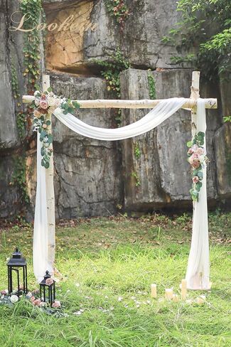 Lookein Artificial Flowers Wedding Arch Decoration Kit (Pack of 3) - 2pcs Terracotta Aobor Flower Arrangement & 1pc Chiffon Drape for Wedding Ceremony Backdrop Decoration, Chic Terracotta in Saudi Arabia