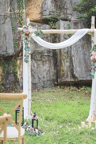 Lookein Artificial Flowers Wedding Arch Decoration Kit (Pack of 3) - 2pcs Terracotta Aobor Flower Arrangement & 1pc Chiffon Drape for Wedding Ceremony Backdrop Decoration, Chic Terracotta in Saudi Arabia