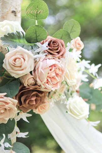 Lookein Artificial Flowers Wedding Arch Decoration Kit (Pack of 3) - 2pcs Terracotta Aobor Flower Arrangement & 1pc Chiffon Drape for Wedding Ceremony Backdrop Decoration, Chic Terracotta in Saudi Arabia