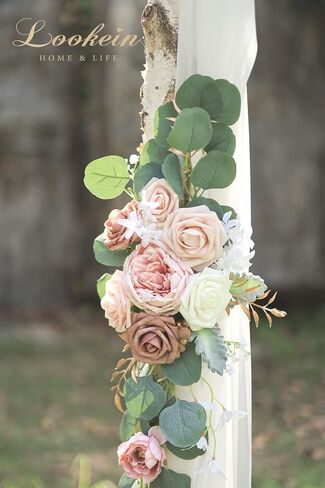 Lookein Artificial Flowers Wedding Arch Decoration Kit (Pack of 3) - 2pcs Terracotta Aobor Flower Arrangement & 1pc Chiffon Drape for Wedding Ceremony Backdrop Decoration, Chic Terracotta in Saudi Arabia