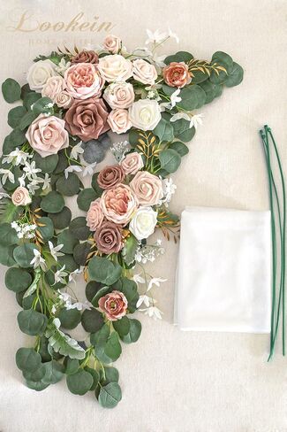 Lookein Artificial Flowers Wedding Arch Decoration Kit (Pack of 3) - 2pcs Terracotta Aobor Flower Arrangement & 1pc Chiffon Drape for Wedding Ceremony Backdrop Decoration, Chic Terracotta in Saudi Arabia