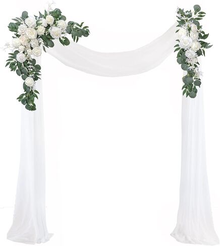 Lookein Artificial Flowers Wedding Arch Decoration Kit (Pack of 3) - 2pcs Terracotta Aobor Flower Arrangement & 1pc Chiffon Drape for Wedding Ceremony Backdrop Decoration, Chic Terracotta in Saudi Arabia