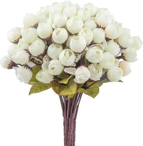Artificial Fake Flowers 8 Bundle, Bulk Faux Flower Bouquet Realistic Decoration UV Resistant for Indoor Vase Home Party Wedding Planter Porch Patio Yard Outdoor Decor White in Saudi Arabia