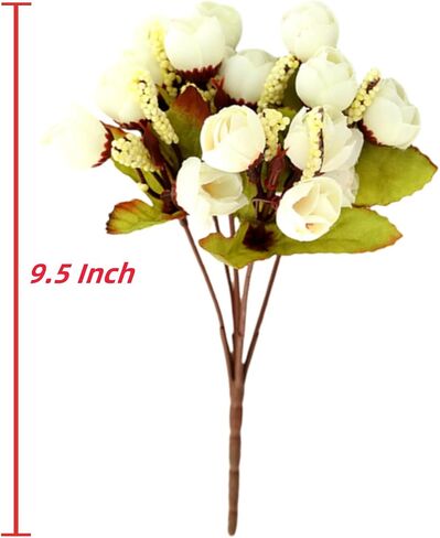 Artificial Fake Flowers 8 Bundle, Bulk Faux Flower Bouquet Realistic Decoration UV Resistant for Indoor Vase Home Party Wedding Planter Porch Patio Yard Outdoor Decor White in Saudi Arabia