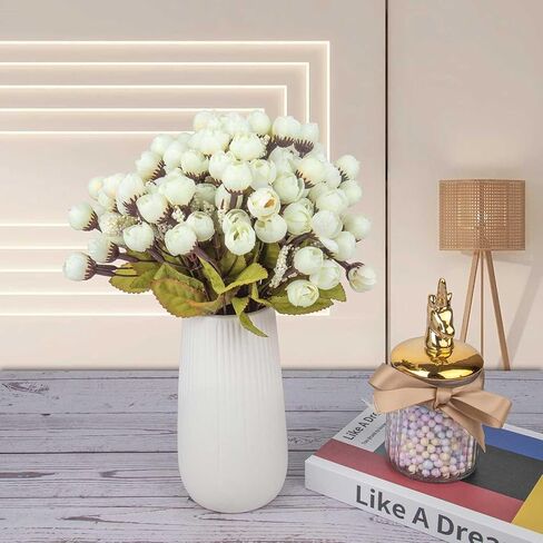 Artificial Fake Flowers 8 Bundle, Bulk Faux Flower Bouquet Realistic Decoration UV Resistant for Indoor Vase Home Party Wedding Planter Porch Patio Yard Outdoor Decor White in Saudi Arabia